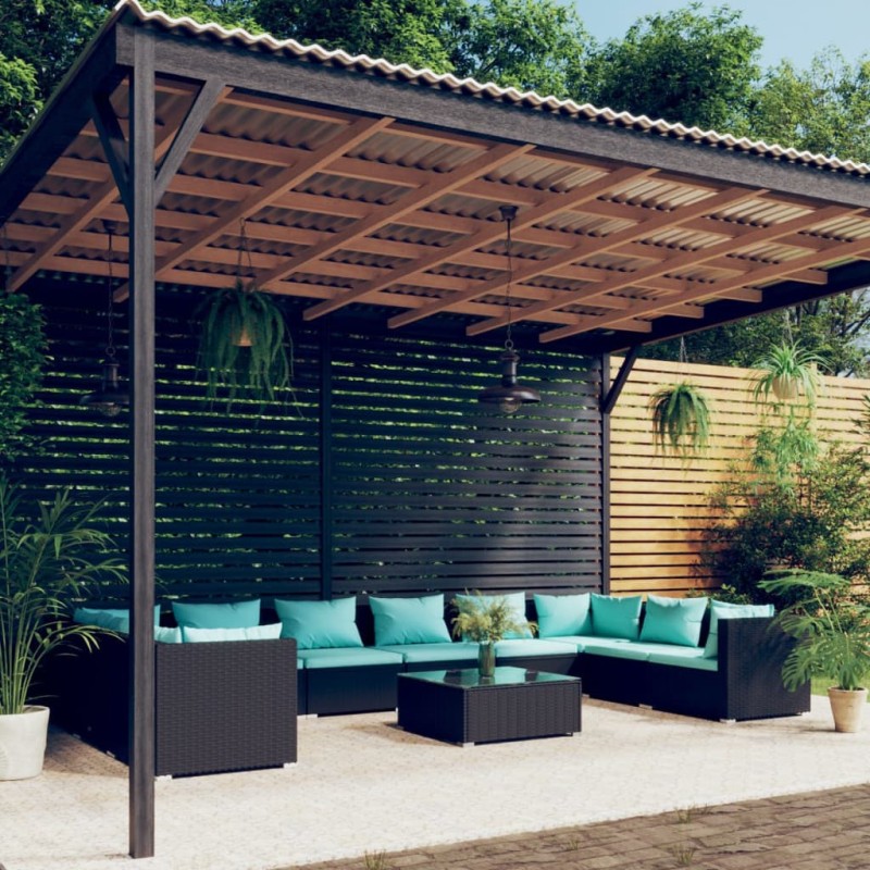 Set Divani da Giardino 11 pz con Cuscini in Polyrattan Nero Set Divani da Giardino 11 pz con Cuscini in Polyrattan Nero