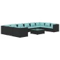 Set Divani da Giardino 11 pz con Cuscini in Polyrattan Nero Set Divani da Giardino 11 pz con Cuscini in Polyrattan Nero