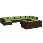 Set Divani da Giardino 10 pz con Cuscini in Polyrattan Marrone Set Divani da Giardino 10 pz con Cuscini in Polyrattan Marrone