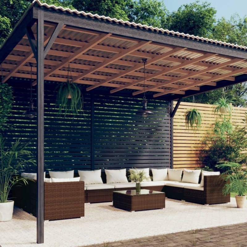 Set Divani da Giardino 11 pz con Cuscini in Polyrattan Marrone Set Divani da Giardino 11 pz con Cuscini in Polyrattan Marrone