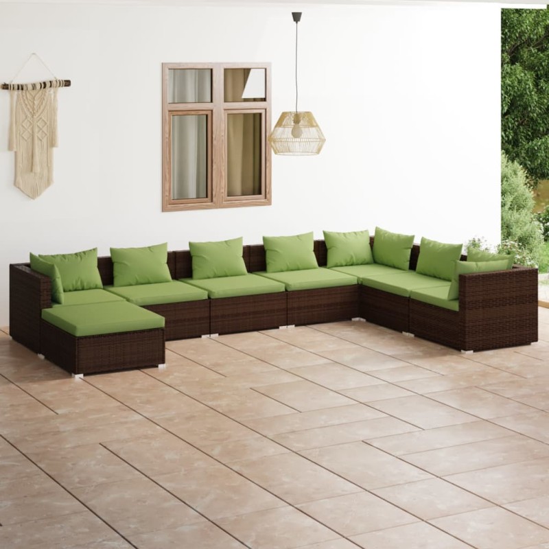 Set Divani da Giardino 8 pz con Cuscini in Polyrattan Marrone Set Divani da Giardino 8 pz con Cuscini in Polyrattan Marrone