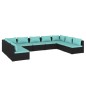 Set Divani da Giardino 9 pz con Cuscini in Polyrattan Nero Set Divani da Giardino 9 pz con Cuscini in Polyrattan Nero