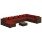 Set Divani da Giardino 9 pz con Cuscini in Polyrattan Marrone Set Divani da Giardino 9 pz con Cuscini in Polyrattan Marrone