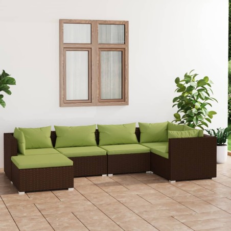 vidaXL Set Divani da Giardino 6 pz con Cuscini in Polyrattan Marrone