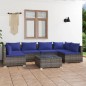 vidaXL Set Divani da Giardino 7 pz con Cuscini in Polyrattan Grigio vidaXL Set Divani da Giardino 7 pz con Cuscini in Polyrattan Grigio
