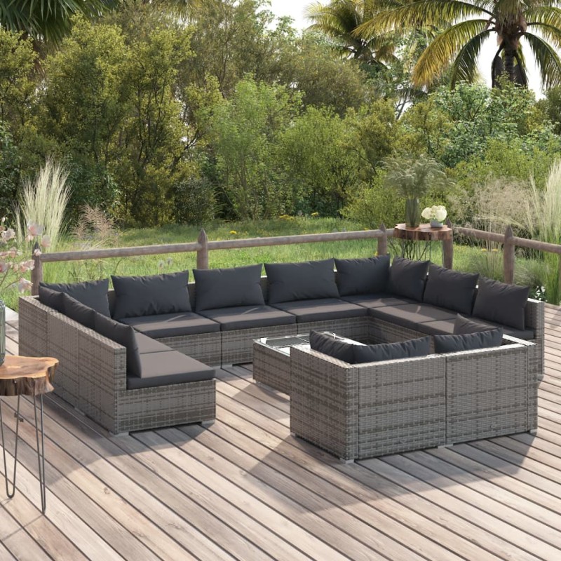 vidaXL Set Divani da Giardino 12 pz con Cuscini in Polyrattan Grigio vidaXL Set Divani da Giardino 12 pz con Cuscini in Polyrattan Grigio