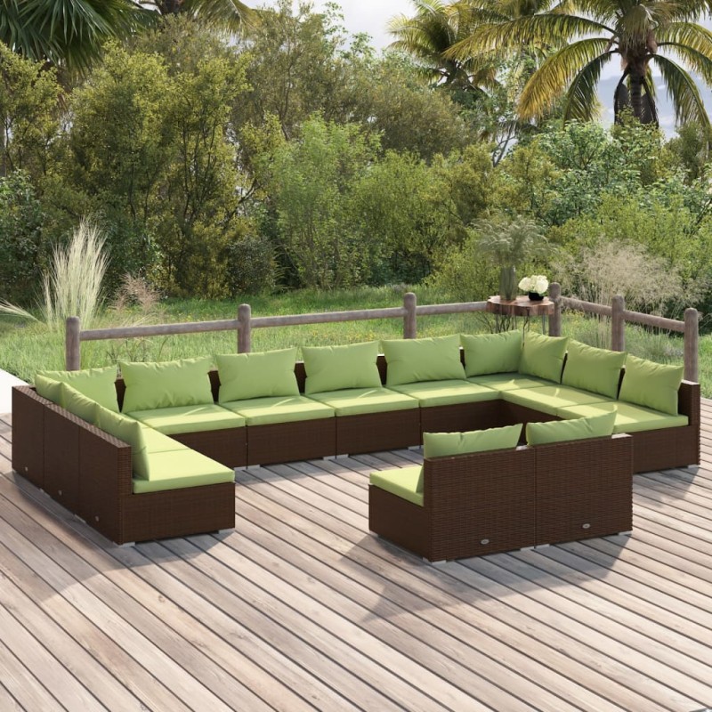 Set Divani da Giardino 12 pz con Cuscini in Polyrattan Marrone Set Divani da Giardino 12 pz con Cuscini in Polyrattan Marrone