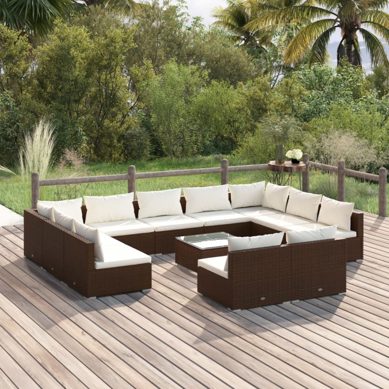 Set Divani da Giardino 12 pz con Cuscini in Polyrattan Marrone Set Divani da Giardino 12 pz con Cuscini in Polyrattan Marrone