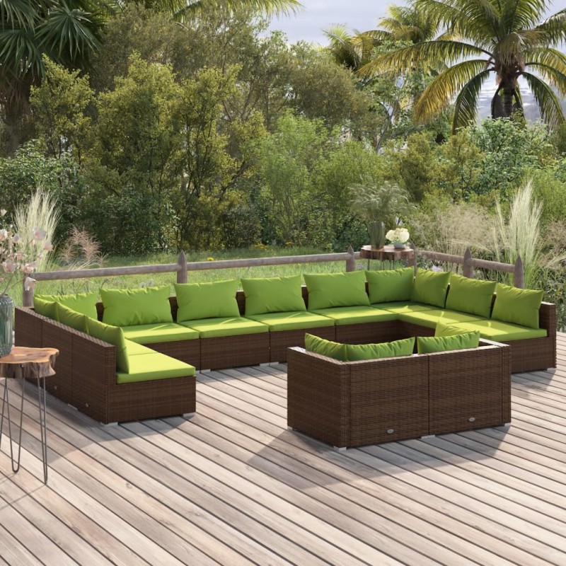 Set Divani da Giardino 12 pz con Cuscini in Polyrattan Marrone Set Divani da Giardino 12 pz con Cuscini in Polyrattan Marrone