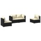 Set Divani da Giardino 4 pz con Cuscini in Polyrattan Nero Set Divani da Giardino 4 pz con Cuscini in Polyrattan Nero