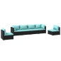 Set Divani da Giardino 6 pz con Cuscini in Polyrattan Nero Set Divani da Giardino 6 pz con Cuscini in Polyrattan Nero
