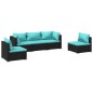 Set Divani da Giardino 5 pz con Cuscini in Polyrattan Nero Set Divani da Giardino 5 pz con Cuscini in Polyrattan Nero