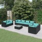 Set Divani da Giardino 9 pz con Cuscini in Polyrattan Nero Set Divani da Giardino 9 pz con Cuscini in Polyrattan Nero