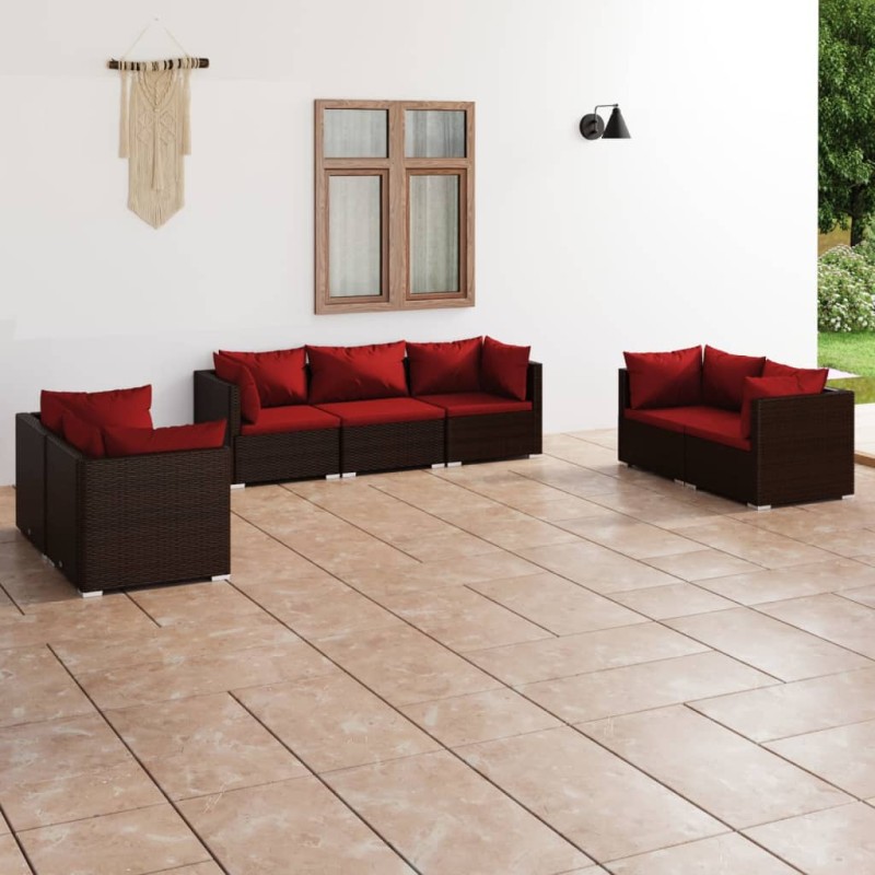 Set Divani da Giardino 7 pz con Cuscini in Polyrattan Marrone Set Divani da Giardino 7 pz con Cuscini in Polyrattan Marrone