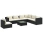 Set Divani da Giardino 8 pz con Cuscini in Polyrattan Nero Set Divani da Giardino 8 pz con Cuscini in Polyrattan Nero