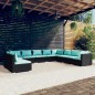 Set Salotto da Giardino 10pz con Cuscini in Polyrattan Nero Set Salotto da Giardino 10pz con Cuscini in Polyrattan Nero