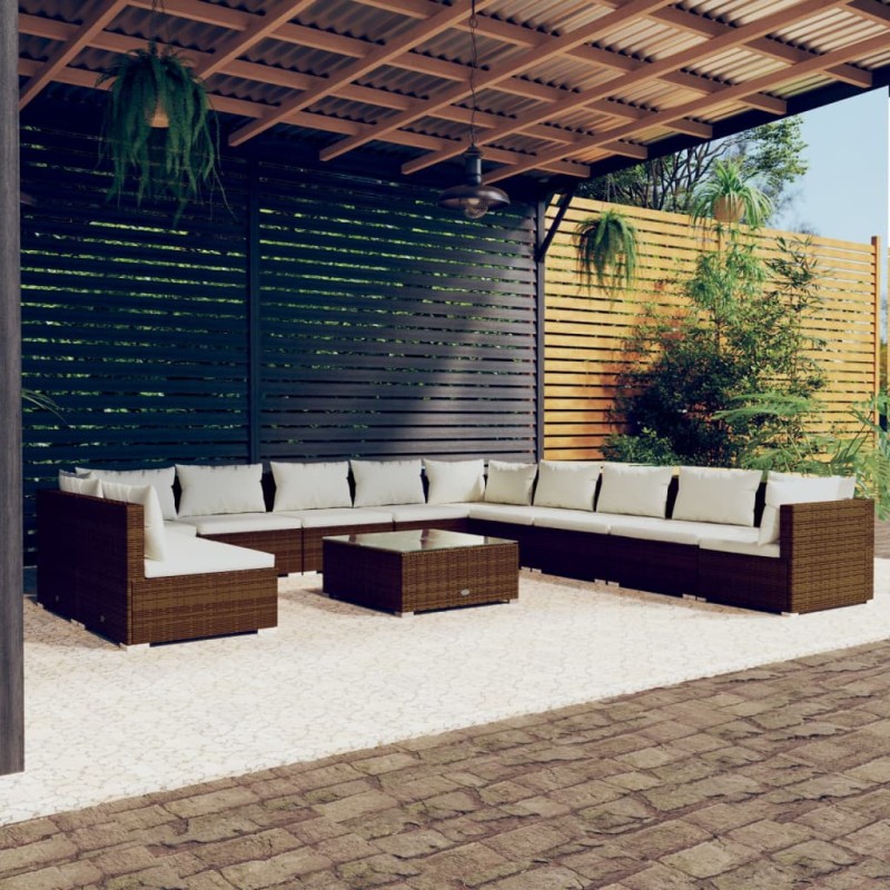 Set Divani da Giardino 12 pz con Cuscini in Polyrattan Marrone Set Divani da Giardino 12 pz con Cuscini in Polyrattan Marrone
