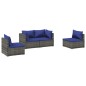 Set Divani da Giardino 4 pz con Cuscini in Polyrattan Grigio Set Divani da Giardino 4 pz con Cuscini in Polyrattan Grigio