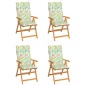 Sedie Giardino 4 pz e Cuscini Motivo a Foglie Massello di Teak Sedie Giardino 4 pz e Cuscini Motivo a Foglie Massello di Teak