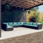 Set Mobili da Giardino 11 pz con Cuscini in Polyrattan Nero Set Mobili da Giardino 11 pz con Cuscini in Polyrattan Nero