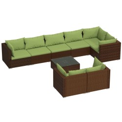 Set Divani da Giardino 9 pz con Cuscini in Polyrattan Marrone