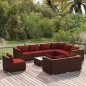 Set Divani da Giardino 10 pz con Cuscini in Polyrattan Marrone Set Divani da Giardino 10 pz con Cuscini in Polyrattan Marrone