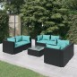 Set Divani da Giardino 7 pz con Cuscini in Polyrattan Nero Set Divani da Giardino 7 pz con Cuscini in Polyrattan Nero