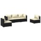 Set Salotto da Giardino 5 pz con Cuscini in Polyrattan Nero Set Salotto da Giardino 5 pz con Cuscini in Polyrattan Nero