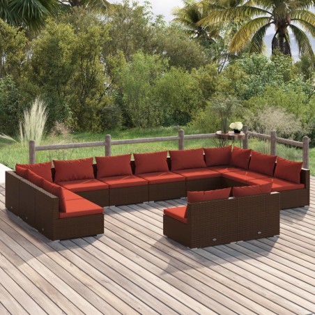 Set Divani da Giardino 12 pz con Cuscini in Polyrattan Marrone