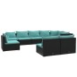 Set Divani da Giardino 9 pz con Cuscini in Polyrattan Nero Set Divani da Giardino 9 pz con Cuscini in Polyrattan Nero
