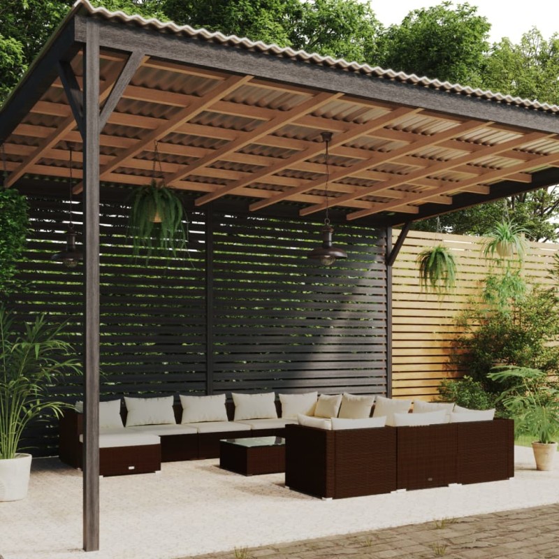 Set Divani da Giardino 13 pz con Cuscini in Polyrattan Marrone Set Divani da Giardino 13 pz con Cuscini in Polyrattan Marrone