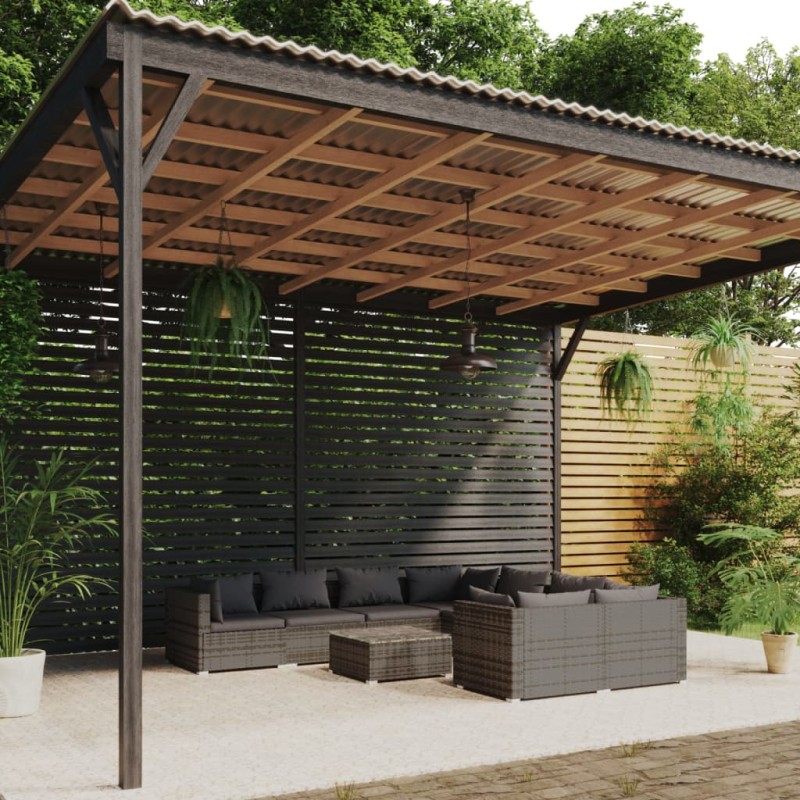 Set Divani da Giardino 9 pz con Cuscini in Polyrattan Grigio Set Divani da Giardino 9 pz con Cuscini in Polyrattan Grigio