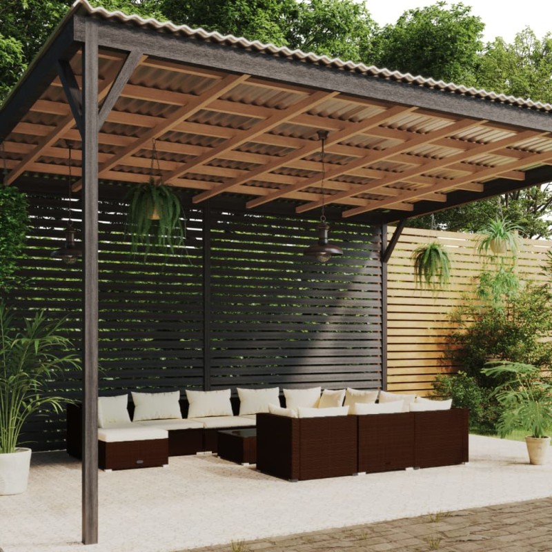 Set Divani da Giardino 12 pz con Cuscini in Polyrattan Marrone Set Divani da Giardino 12 pz con Cuscini in Polyrattan Marrone