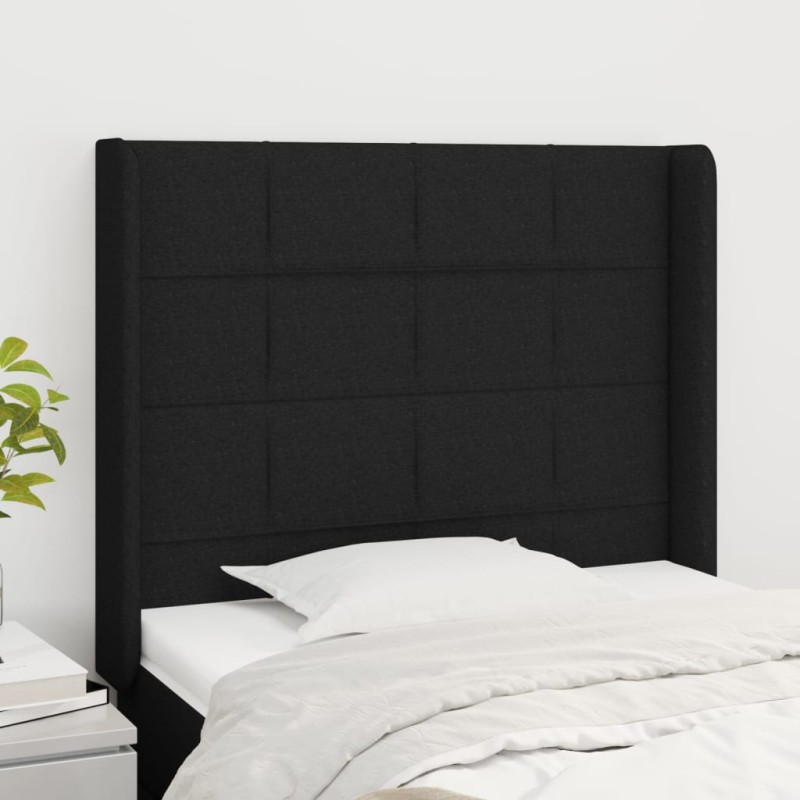 Testiera ad Orecchio Nera 93x16x118/128 cm in Tessuto Testiera ad Orecchio Nera 93x16x118/128 cm in Tessuto