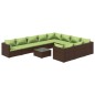 Set Divani da Giardino 11 pz con Cuscini in Polyrattan Marrone Set Divani da Giardino 11 pz con Cuscini in Polyrattan Marrone