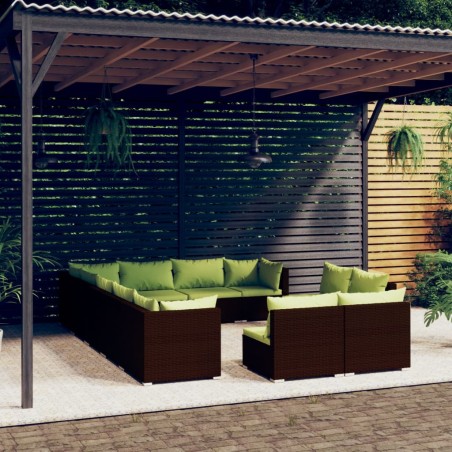 Set Divani da Giardino 12 pz con Cuscini in Polyrattan Marrone