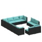 Set Divani da Giardino 12 pz con Cuscini in Polyrattan Nero Set Divani da Giardino 12 pz con Cuscini in Polyrattan Nero