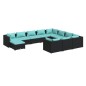 Set Divani da Giardino 11 pz con Cuscini in Polyrattan Nero Set Divani da Giardino 11 pz con Cuscini in Polyrattan Nero