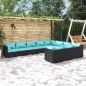 Set Divani da Giardino 10 pz con Cuscini in Polyrattan Nero Set Divani da Giardino 10 pz con Cuscini in Polyrattan Nero