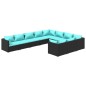 Set Divani da Giardino 10 pz con Cuscini in Polyrattan Nero Set Divani da Giardino 10 pz con Cuscini in Polyrattan Nero