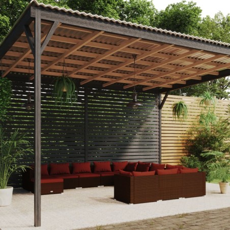 Set Divani da Giardino 12 pz con Cuscini in Polyrattan Marrone