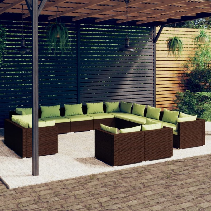 Set Divani da Giardino 13 pz con Cuscini in Polyrattan Marrone Set Divani da Giardino 13 pz con Cuscini in Polyrattan Marrone