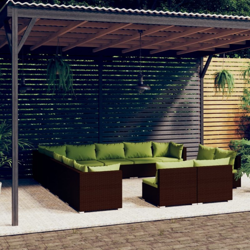 Set Divani da Giardino 13 pz con Cuscini in Polyrattan Marrone Set Divani da Giardino 13 pz con Cuscini in Polyrattan Marrone