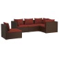 Set Divani da Giardino 5 pz con Cuscini in Polyrattan Marrone Set Divani da Giardino 5 pz con Cuscini in Polyrattan Marrone