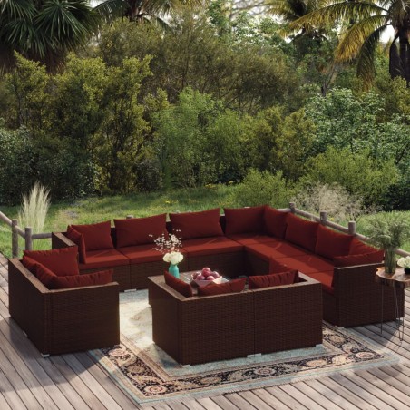 Set Divani da Giardino 12 pz con Cuscini in Polyrattan Marrone