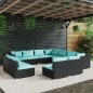 Set Divani da Giardino 11 pz con Cuscini in Polyrattan Nero Set Divani da Giardino 11 pz con Cuscini in Polyrattan Nero