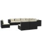 Set Divani da Giardino 9 pz con Cuscini in Polyrattan Nero Set Divani da Giardino 9 pz con Cuscini in Polyrattan Nero