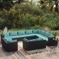 Set Divani da Giardino 12 pz con Cuscini in Polyrattan Nero Set Divani da Giardino 12 pz con Cuscini in Polyrattan Nero