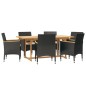 Set da Pranzo per Giardino 7 pz con Cuscini Nero Set da Pranzo per Giardino 7 pz con Cuscini Nero