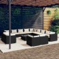 Set Divani da Giardino 14 pz con Cuscini in Polyrattan Nero Set Divani da Giardino 14 pz con Cuscini in Polyrattan Nero